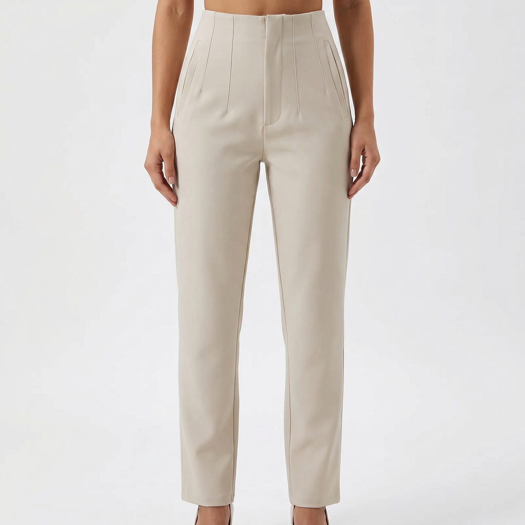 Women's High-Waist Tailored Trousers Pleated Front Straight-Leg Smart Pants