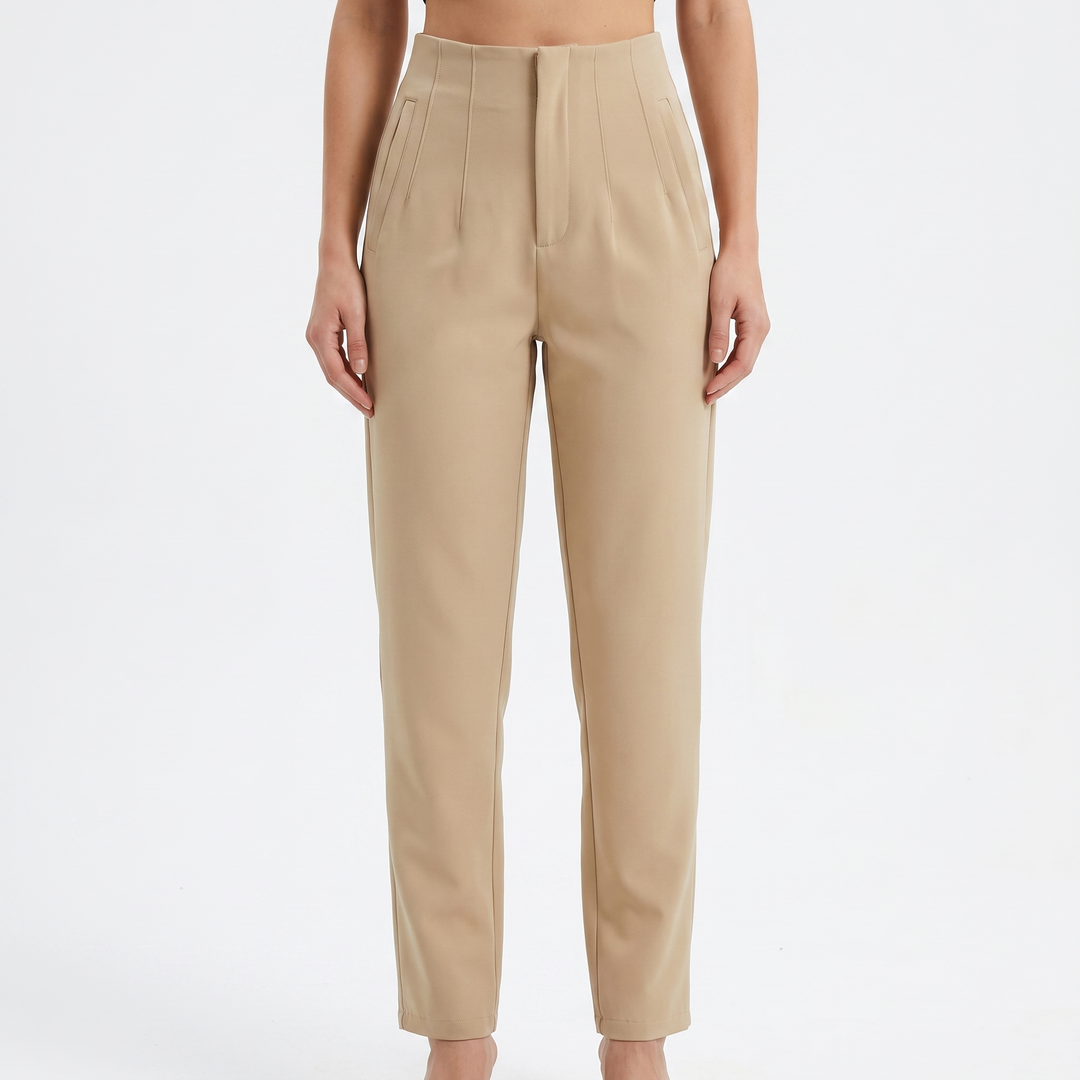 Women's High-Waist Tailored Trousers Pleated Front Straight-Leg Smart Pants