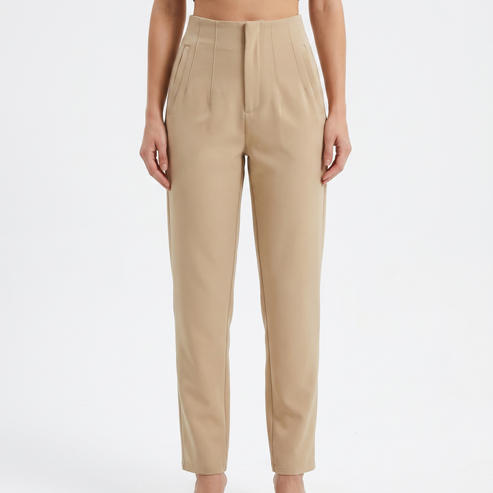 Women's High-Waist Tailored Trousers Pleated Front Straight-Leg Smart Pants