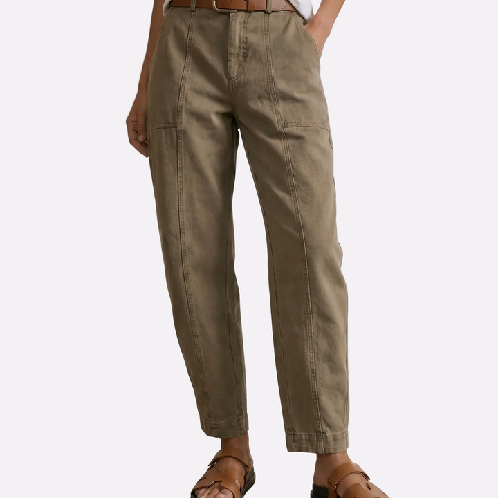 Women's Cotton Utility Trousers High-Waist Tapered Casual Workwear Pants