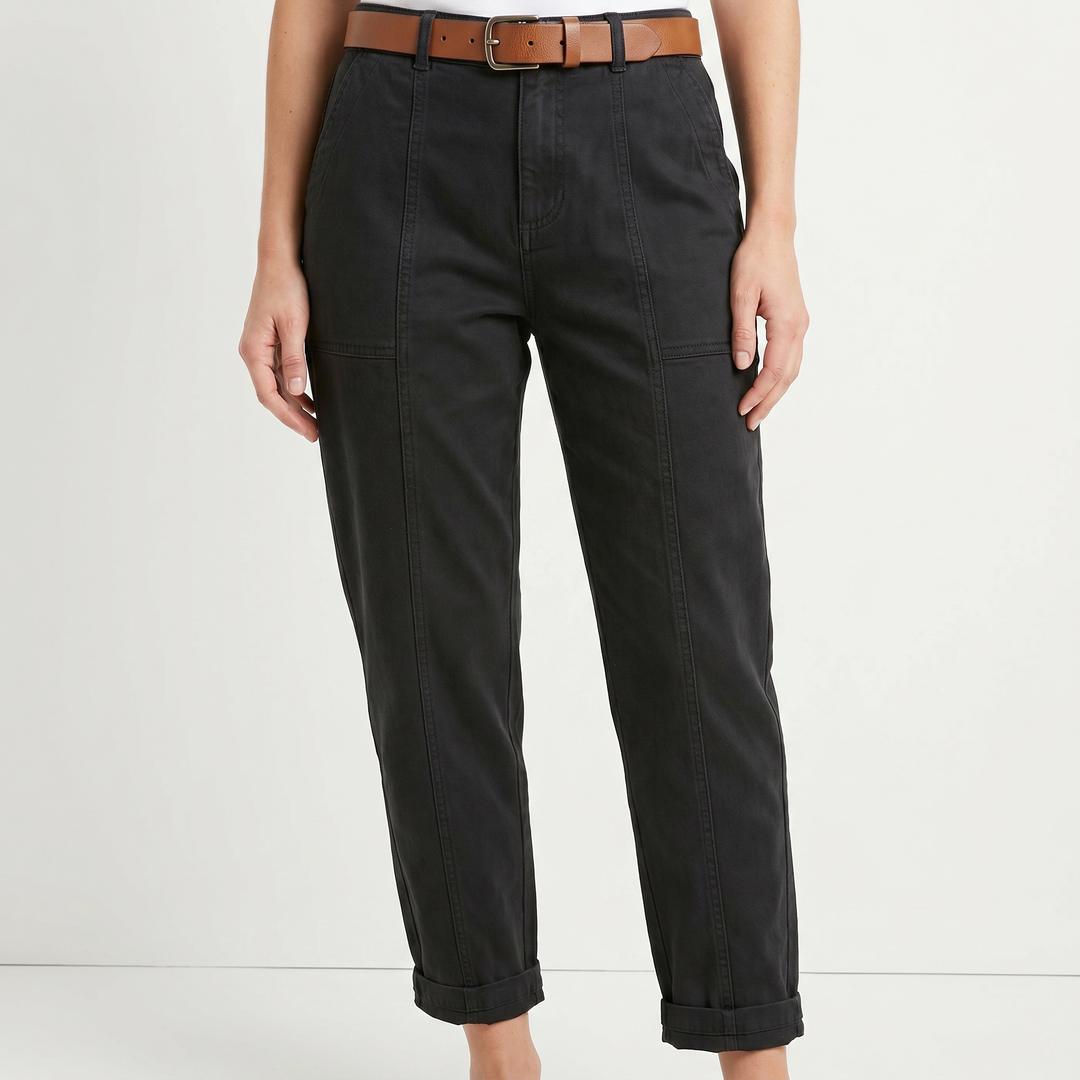 Women's Cotton Utility Trousers High-Waist Tapered Casual Workwear Pants