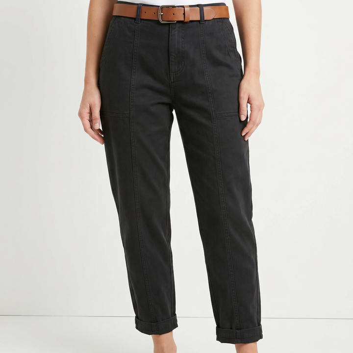 Women's Cotton Utility Trousers High-Waist Tapered Casual Workwear Pants