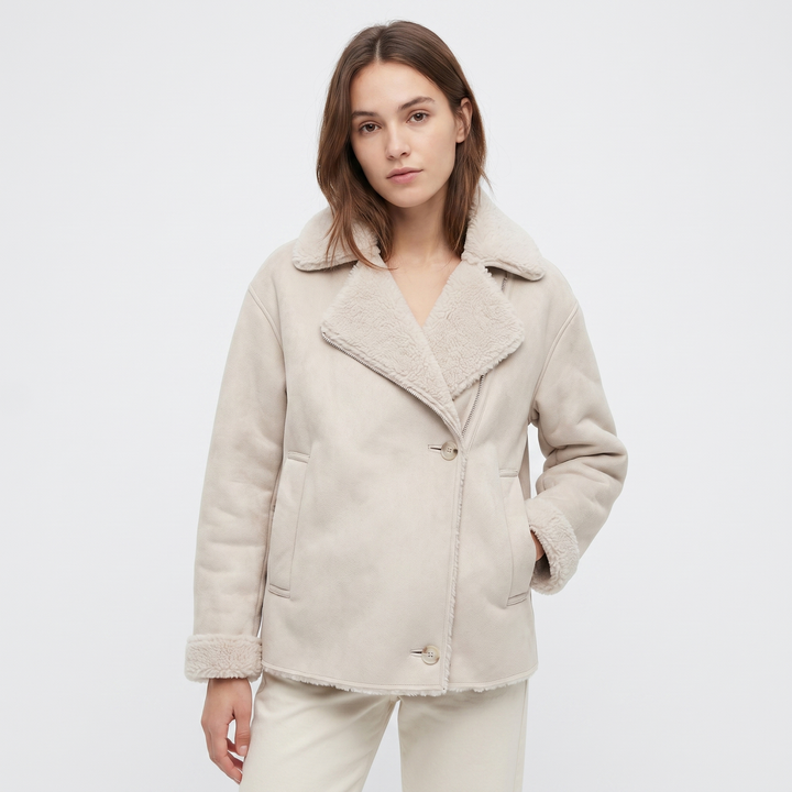 Women's Faux Shearling Aviator Jacket Oversized Sherpa Collar Leather Look Coat