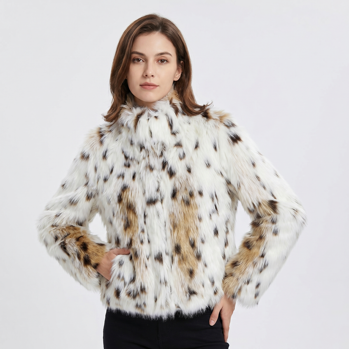 Women's Leopard Print Faux Fur Jacket Plush Cropped Animal Print Winter Coat