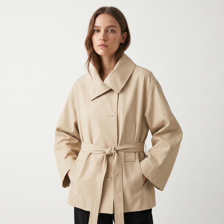 Women's Belted Trench Jacket Wide Sleeve Pleated Shorts Co-Ord Set Casual Chic