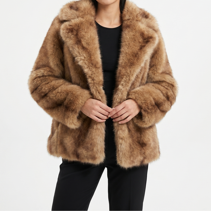 Women's Faux Fur Plush Evening Coat with Notch Lapel
