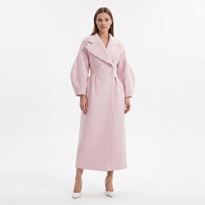 Women's Longline Wrap Coat Oversized Notch Lapel Balloon Sleeve Maxi Occasion