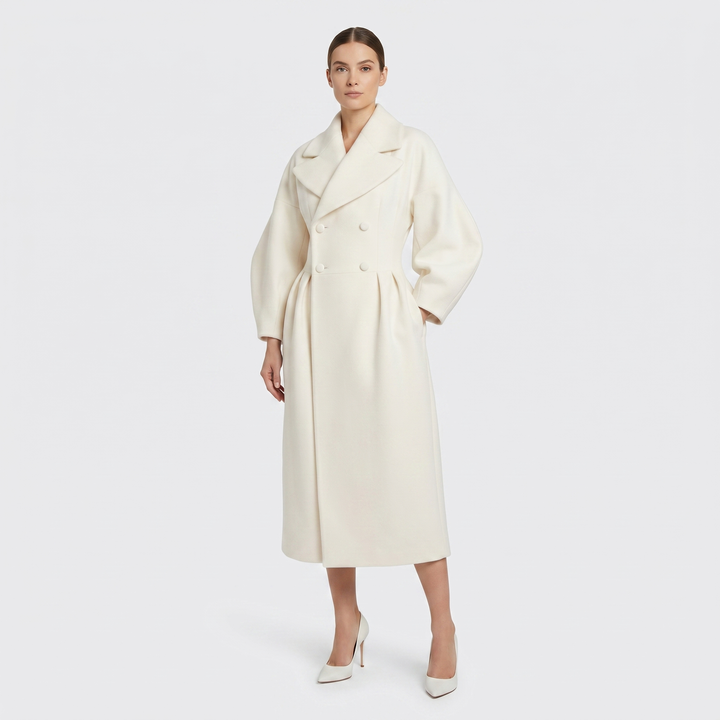 Women's Longline Wrap Coat Oversized Notch Lapel Balloon Sleeve Maxi Occasion