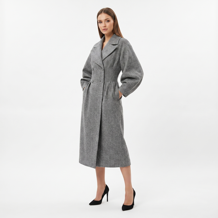 Women's Longline Wrap Coat Oversized Notch Lapel Balloon Sleeve Maxi Occasion