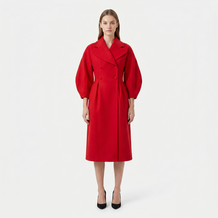 Women's Longline Wrap Coat Oversized Notch Lapel Balloon Sleeve Maxi Occasion