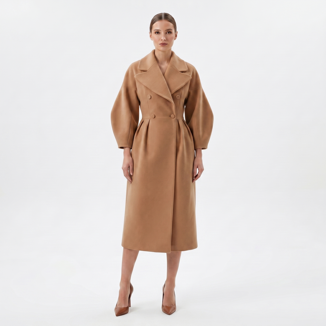 Women's Longline Wrap Coat Oversized Notch Lapel Balloon Sleeve Maxi Occasion