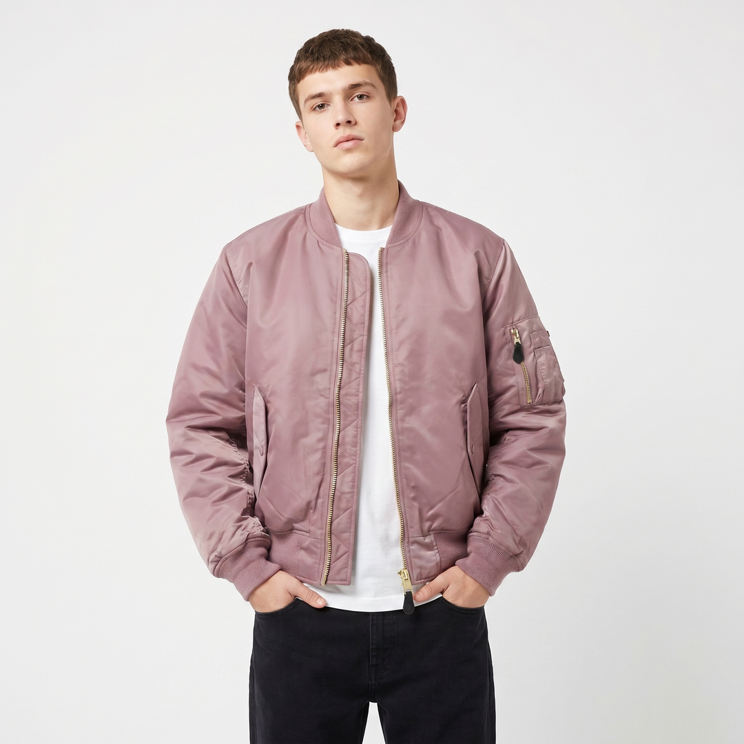 Men's MA-1 Flight Bomber Jacket Nylon Shell Gold Zip Padded Military Casual Coat