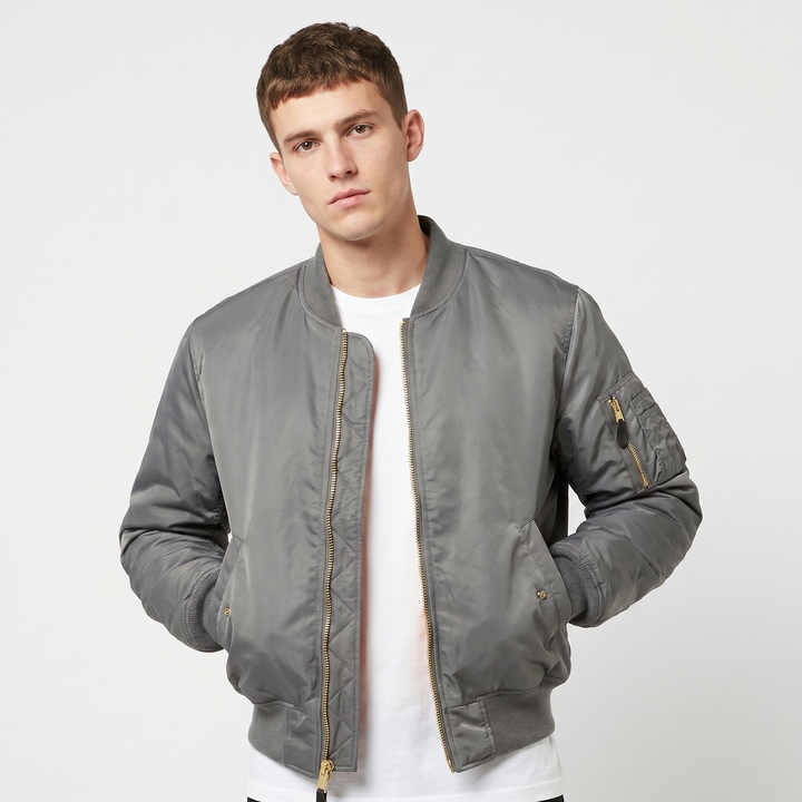 Men's MA-1 Flight Bomber Jacket Nylon Shell Gold Zip Padded Military Casual Coat