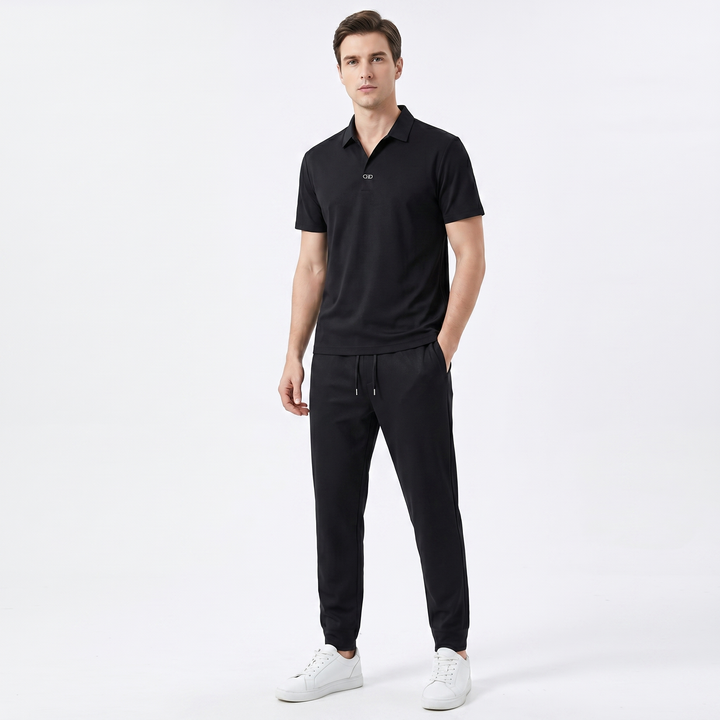 Men's Polo Shirt Slim Tapered Trouser Co-Ord Set Textured Smart Casual Two Piece