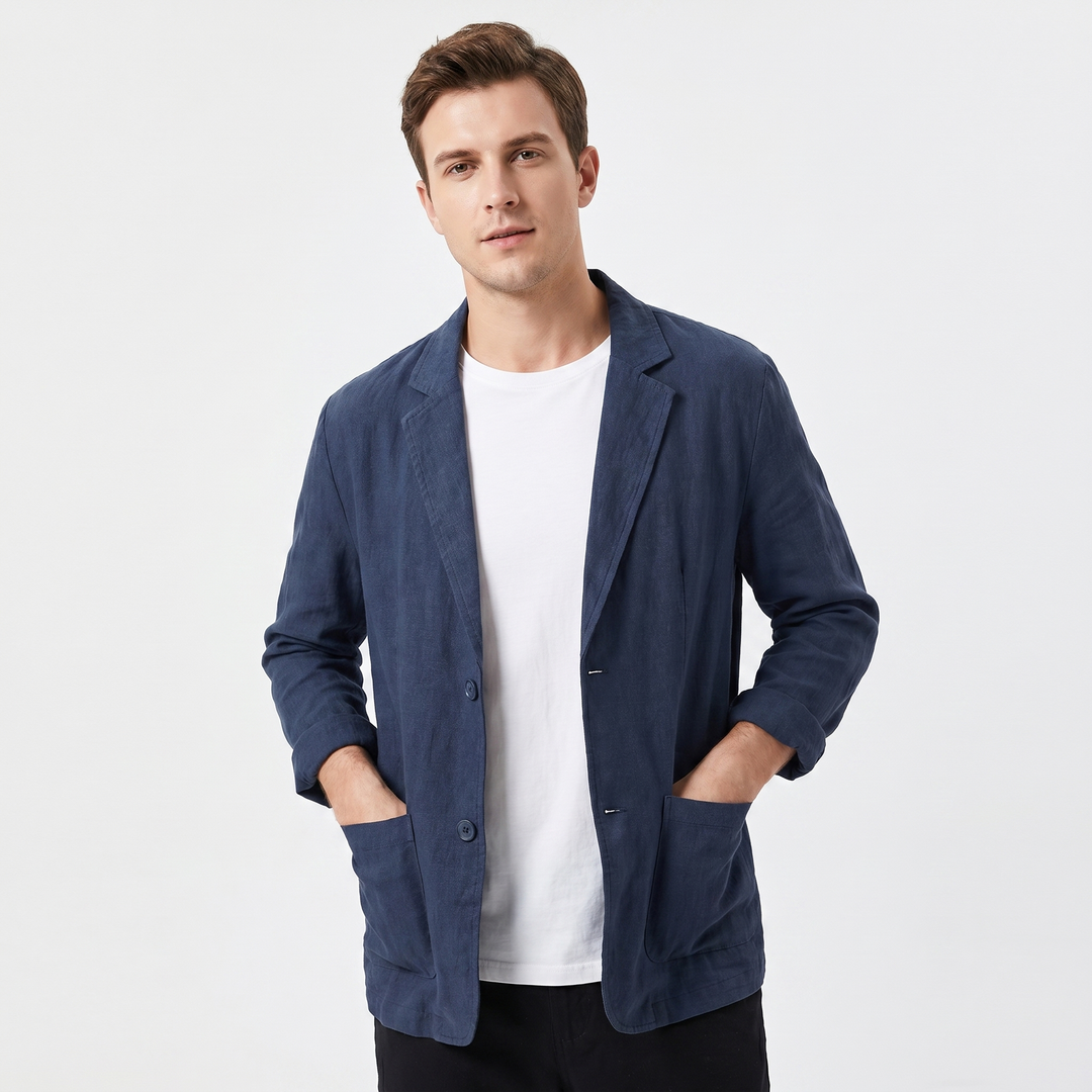 Men's Linen Blazer Unstructured Notch Lapel Two Button Casual Summer Jacket
