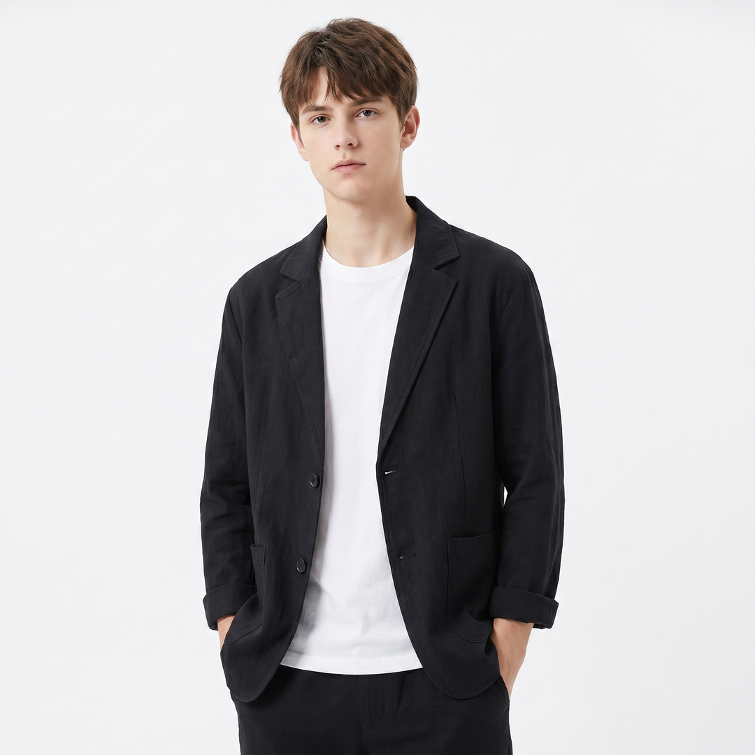 Men's Linen Blazer Unstructured Notch Lapel Two Button Casual Summer Jacket