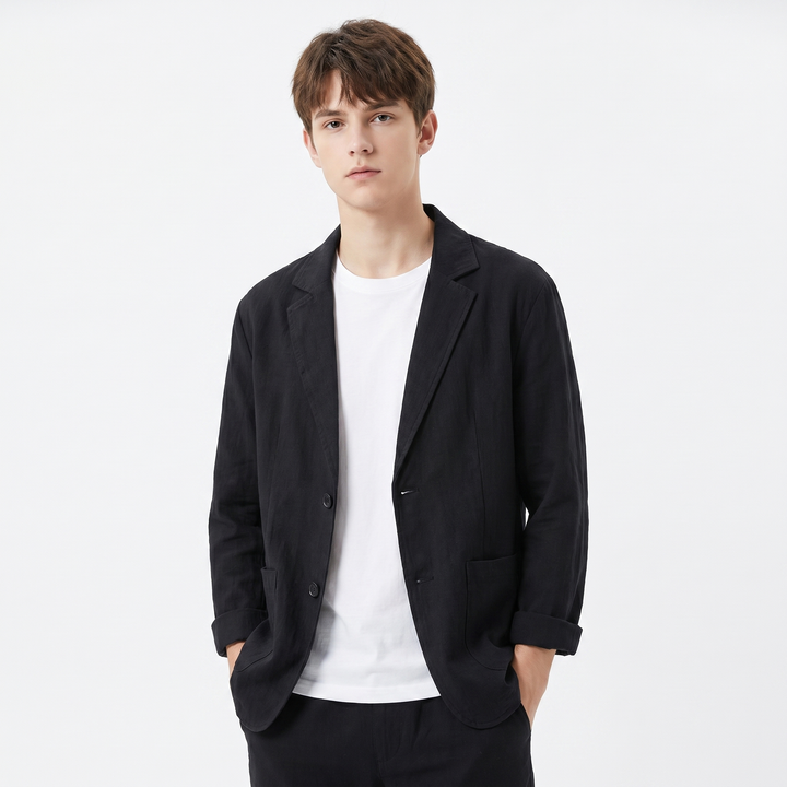 Men's Linen Blazer Unstructured Notch Lapel Two Button Casual Summer Jacket