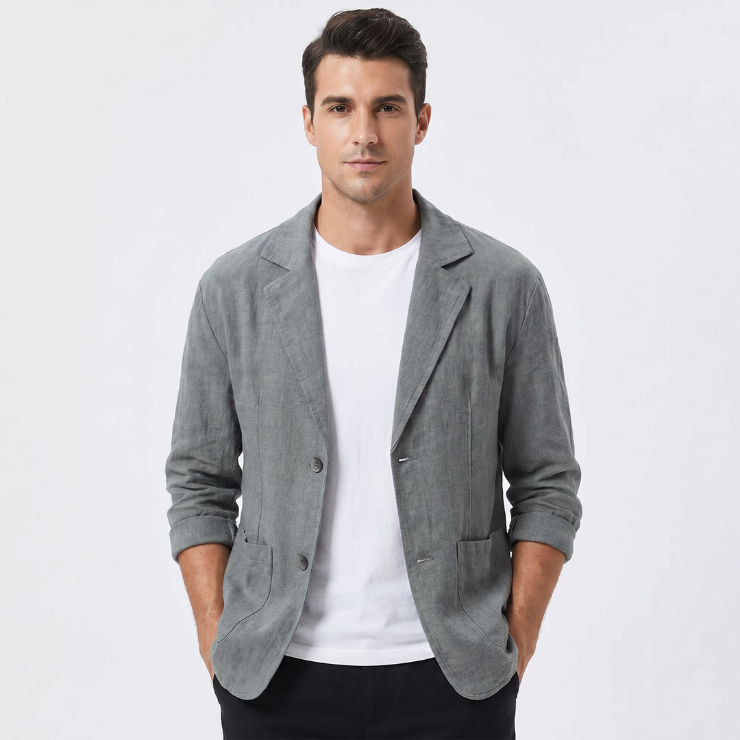 Men's Linen Blazer Unstructured Notch Lapel Two Button Casual Summer Jacket