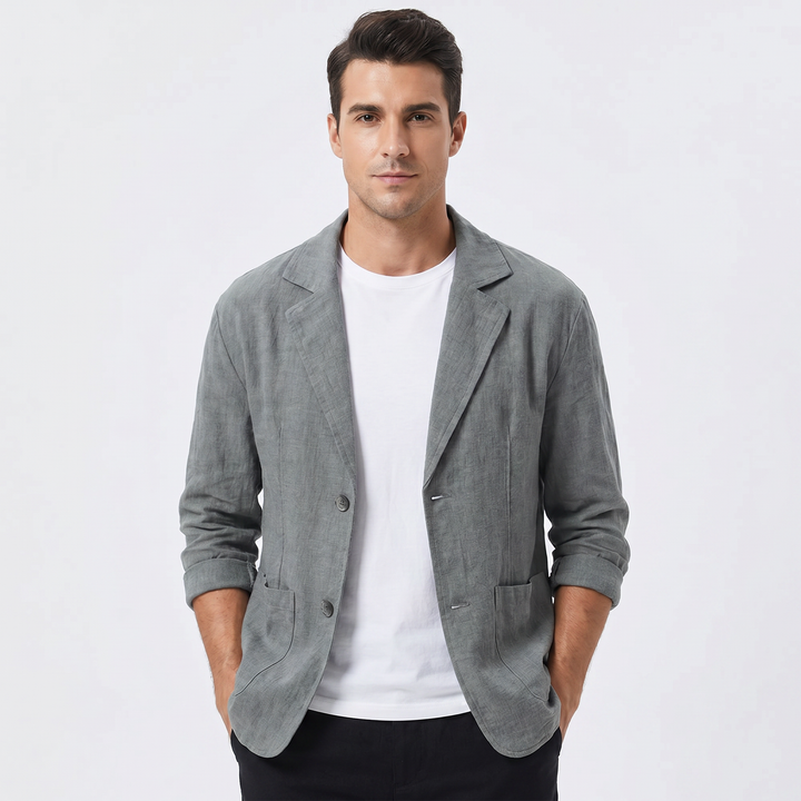 Men's Linen Blazer Unstructured Notch Lapel Two Button Casual Summer Jacket