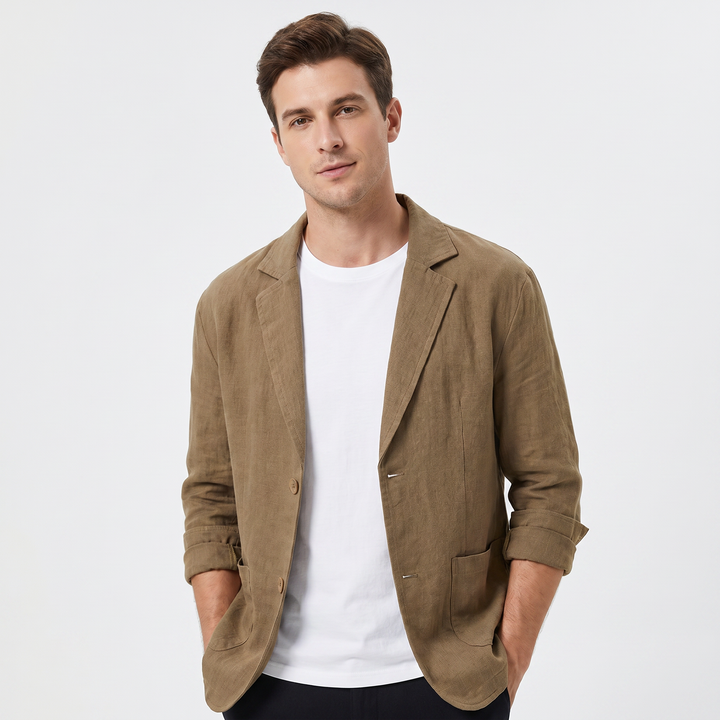 Men's Linen Blazer Unstructured Notch Lapel Two Button Casual Summer Jacket