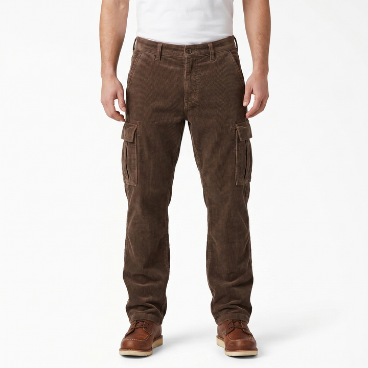 Men's Corduroy Cargo Pants Relaxed Fit Thigh Pocket Washed Utility Trousers