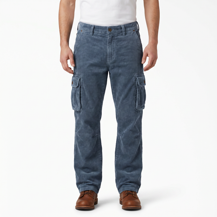 Men's Corduroy Cargo Pants Relaxed Fit Thigh Pocket Washed Utility Trousers