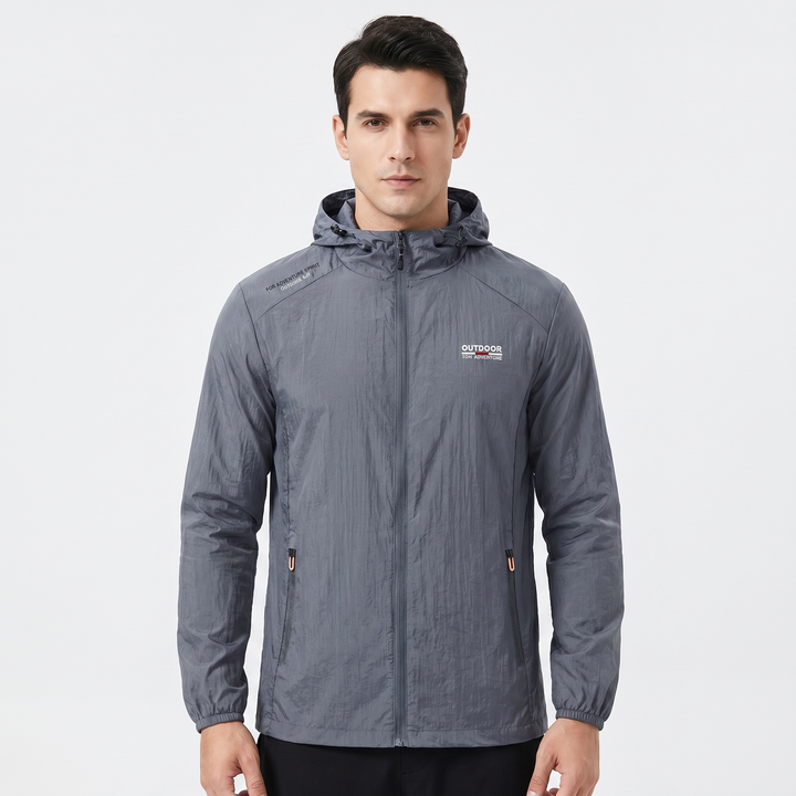 Men's Lightweight Hooded Windbreaker Jacket Full Zip Packable Outdoor Shell Coat