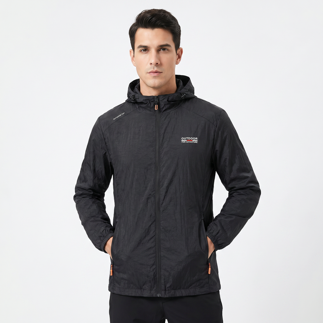 Men's Lightweight Hooded Windbreaker Jacket Full Zip Packable Outdoor Shell Coat