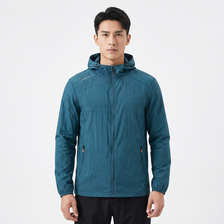 Men's Lightweight Hooded Windbreaker Jacket Full Zip Packable Outdoor Shell Coat