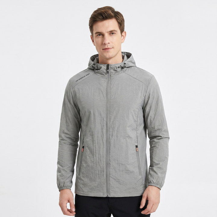 Men's Lightweight Hooded Windbreaker Jacket Full Zip Packable Outdoor Shell Coat