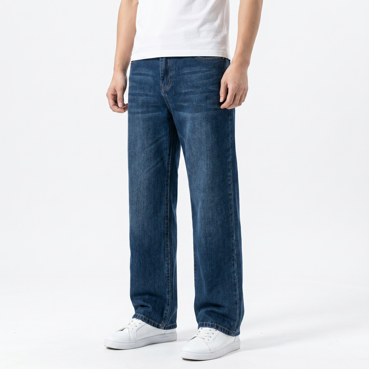 Men's Wide Leg Baggy Jeans Relaxed Fit Straight Leg Washed Denim Casual Trousers