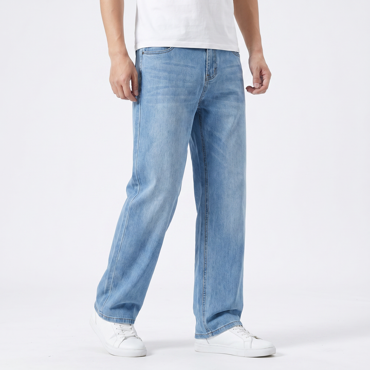 Men's Wide Leg Baggy Jeans Relaxed Fit Straight Leg Washed Denim Casual Trousers