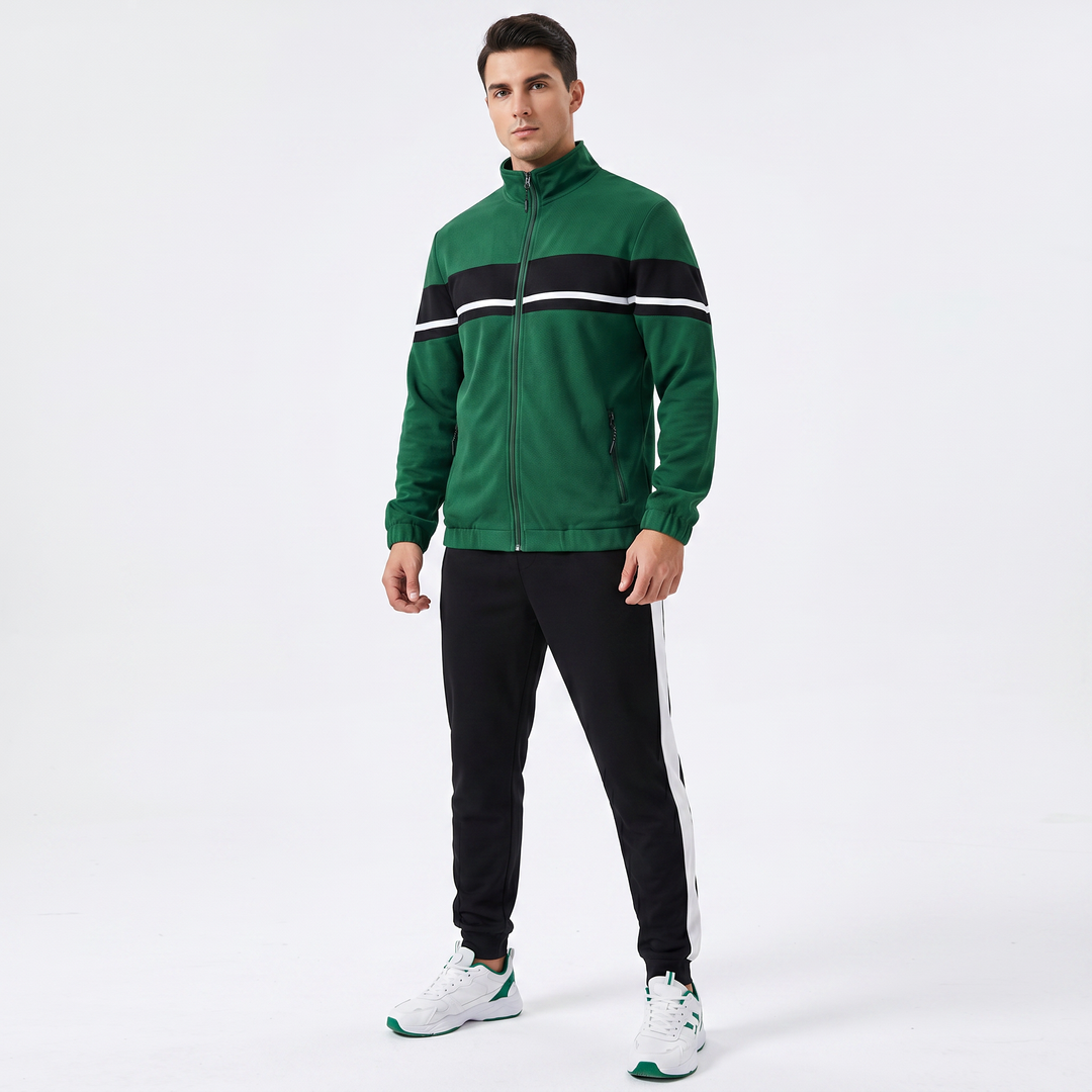 Men's Colour Block Tracksuit Set Zip Fleece Jacket Jogger Pants Retro Sport Co-Ord
