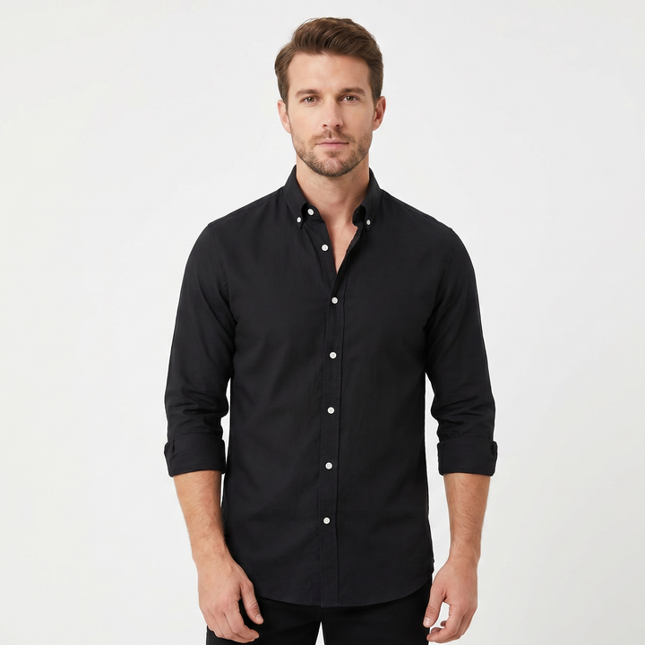 Men's Linen Long Sleeve Shirt Button Down Collar Slim Fit Casual Summer Top