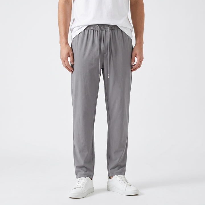 Men's Smart Jogger Trousers Slim Straight Drawstring Waist Stretch Casual Pants