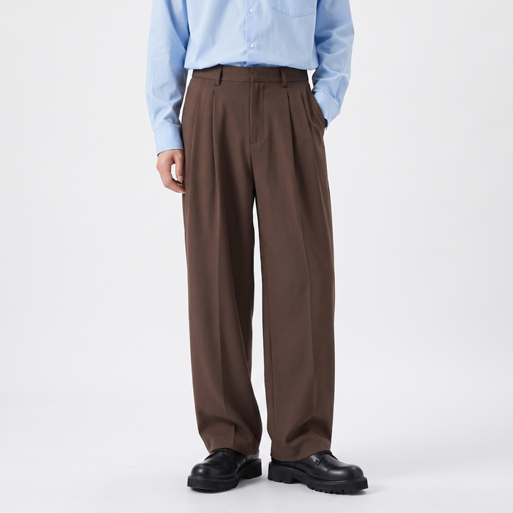 Men's Wide Leg Pleated Trousers Relaxed Fit Smart Casual Pants