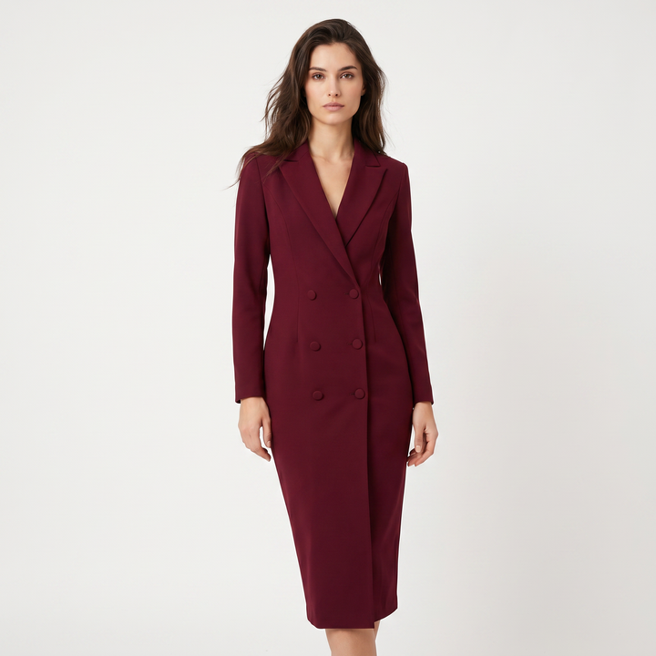 Women's Double Breasted Blazer Dress Long Sleeve Tailored Pencil Midi Dress