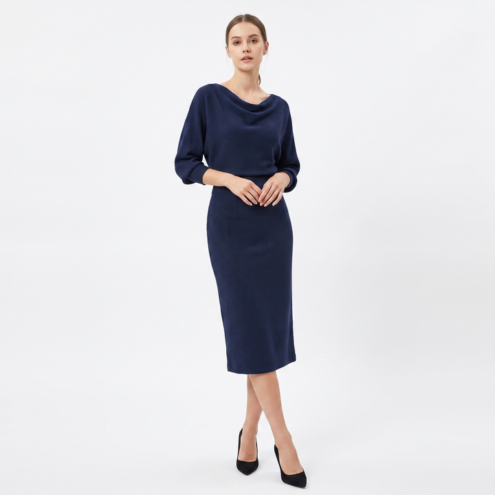 Women's Knit Batwing Sleeve Bodycon Midi Dress Cowl Neck Fitted Sweater Dress