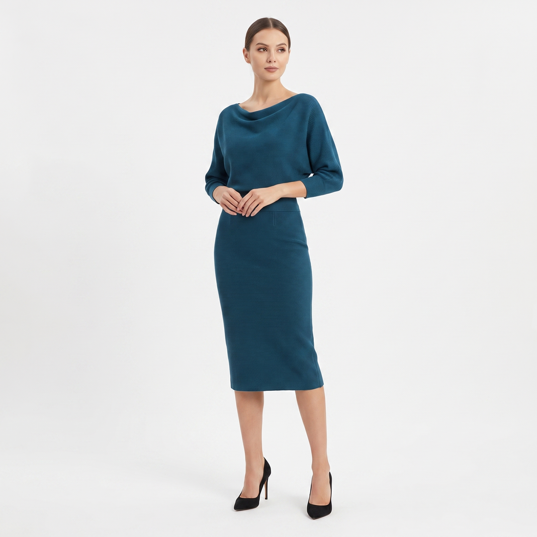 Women's Knit Batwing Sleeve Bodycon Midi Dress Cowl Neck Fitted Sweater Dress