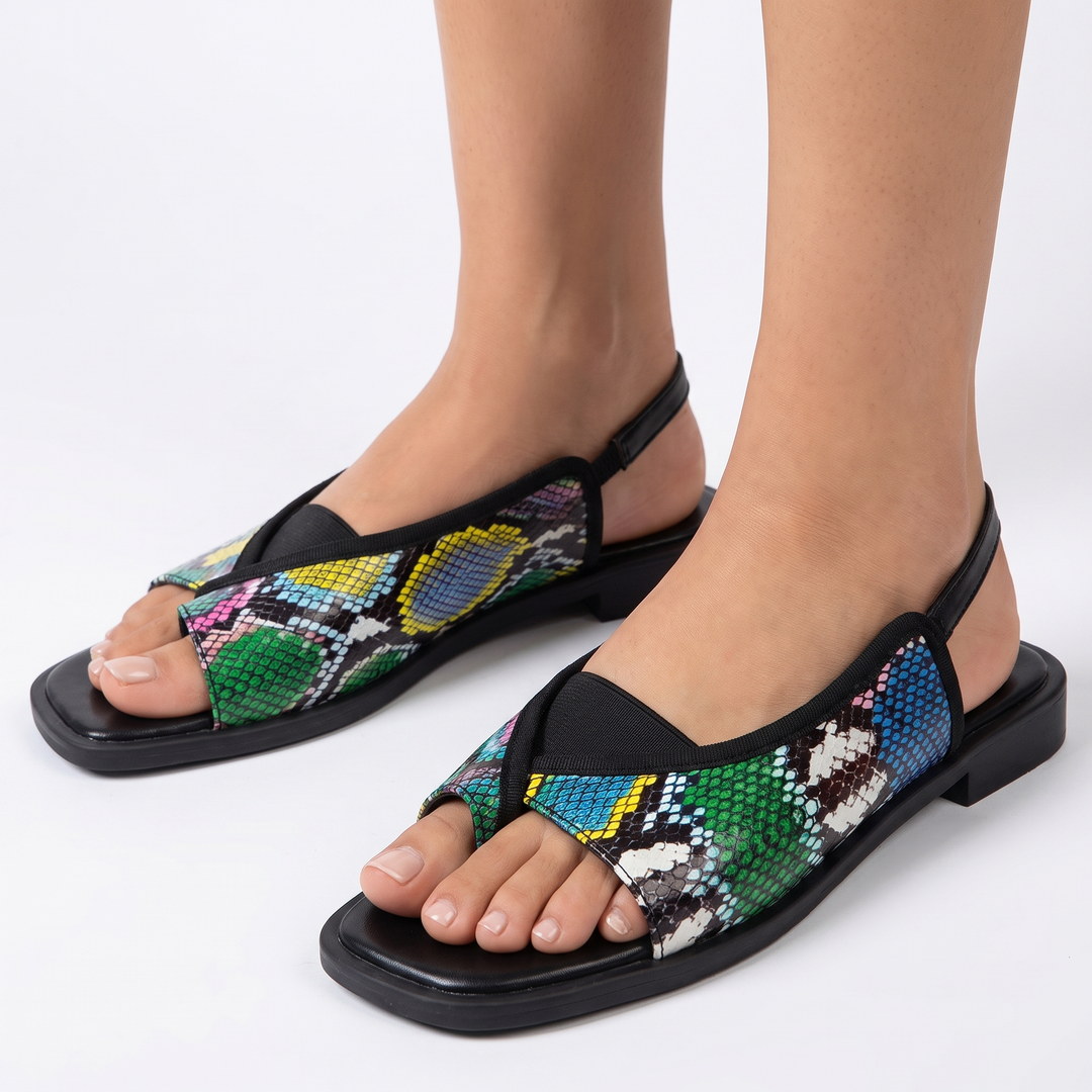 Women's Two-Tone Flat Sandals Open Toe Elastic Slingback Casual Summer Shoes