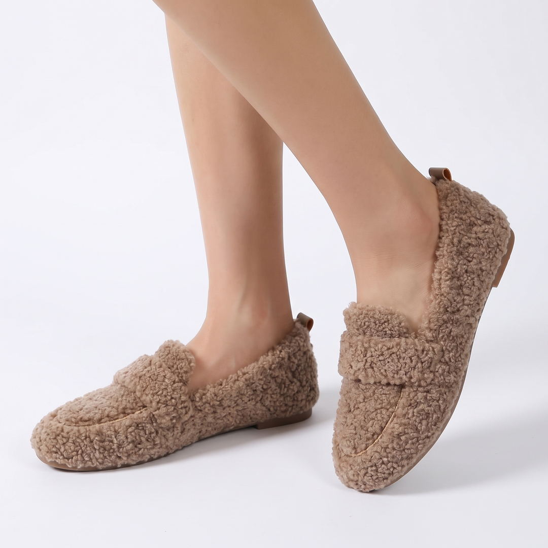 Women's Fluffy Faux Fur Loafers Slip On Flat Cosy Teddy Shoes Winter Moccasins