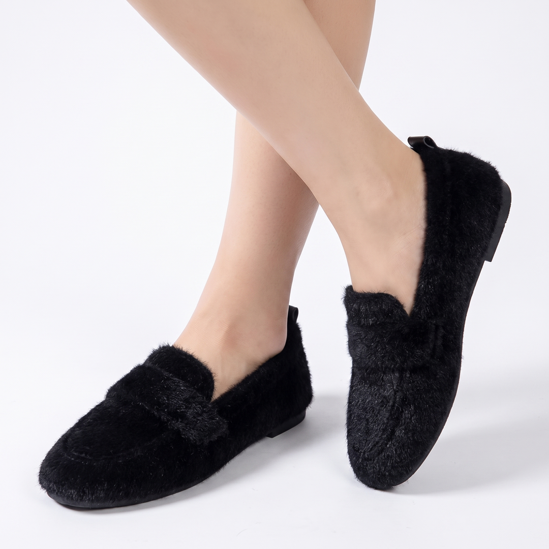 Women's Fluffy Faux Fur Loafers Slip On Flat Cosy Teddy Shoes Winter Moccasins