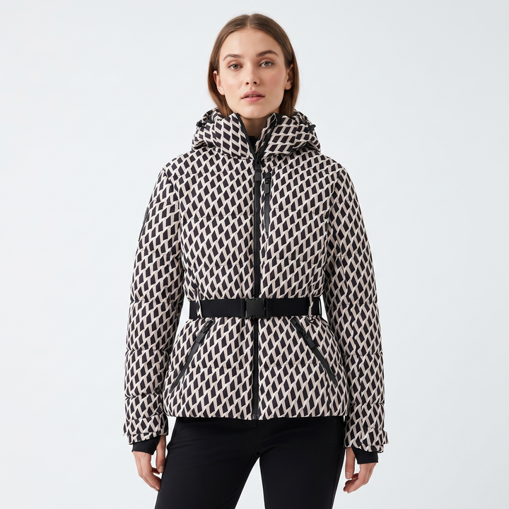 Women's Hooded Puffer Jacket Belted Padded Winter Coat Insulated Outerwear