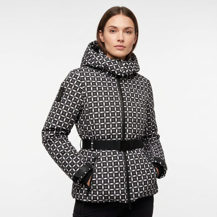 Women's Hooded Puffer Jacket Belted Padded Winter Coat Insulated Outerwear