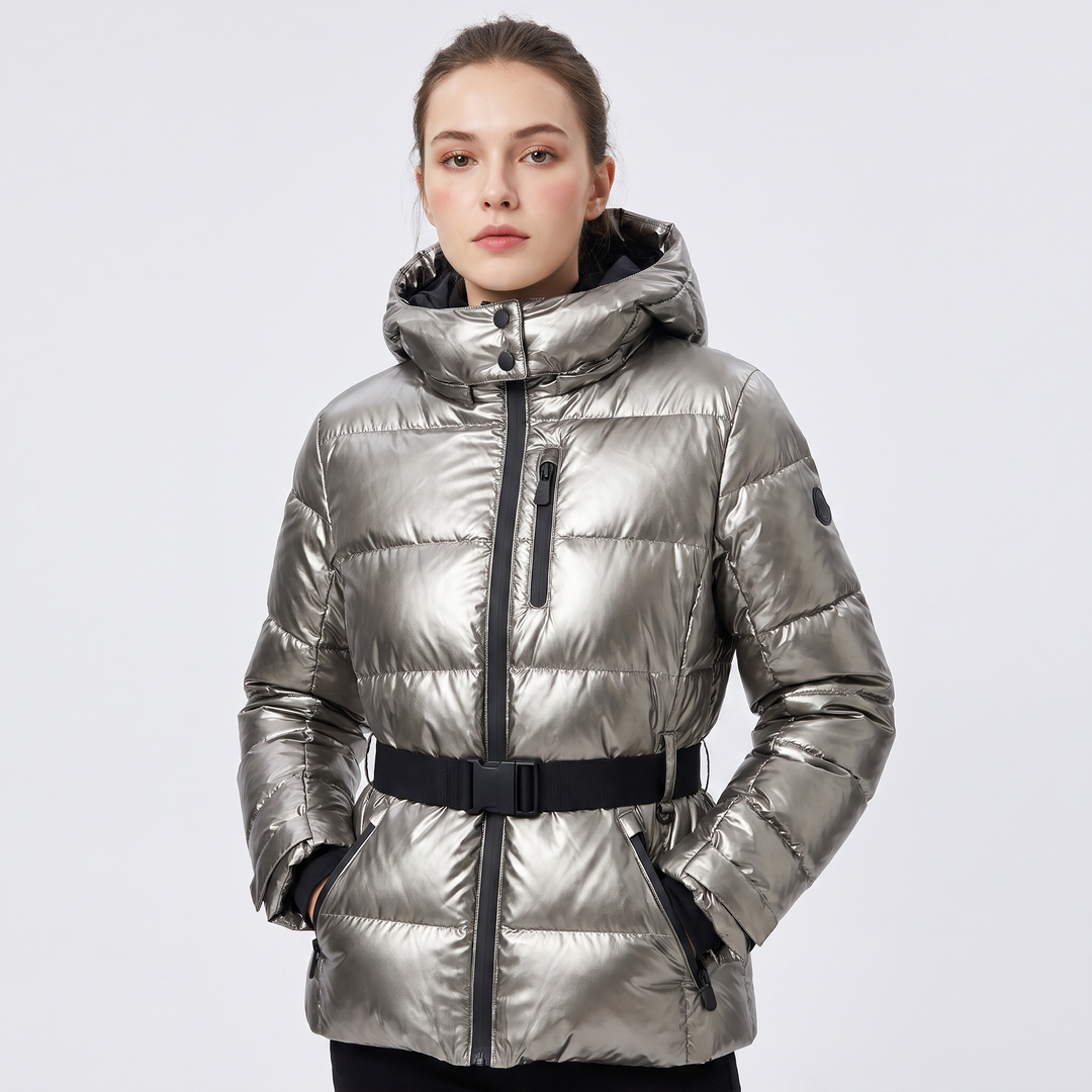 Women's Hooded Puffer Jacket Belted Padded Winter Coat Insulated Outerwear