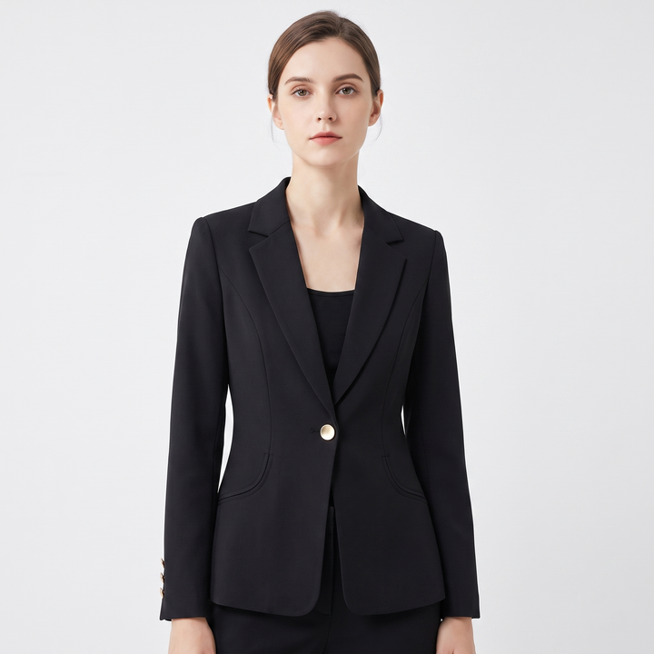 Women's Single Button Fitted Blazer Notch Lapel Long Sleeve Smart Work Jacket
