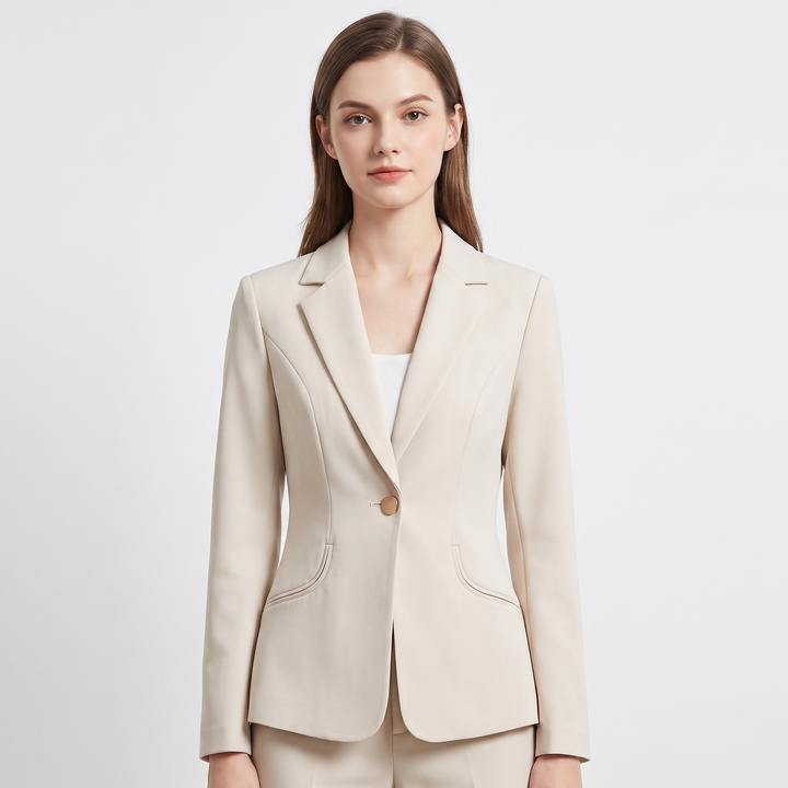 Women's Single Button Fitted Blazer Notch Lapel Long Sleeve Smart Work Jacket