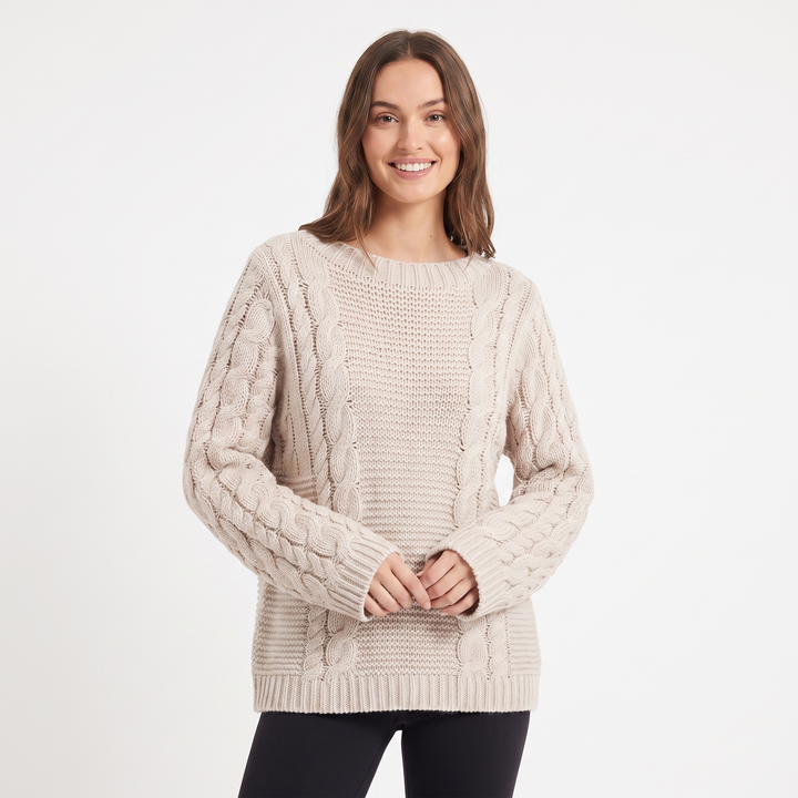 Women's Chunky Cable Knit Oversized Sweater Turtleneck Batwing Sleeve Pullover