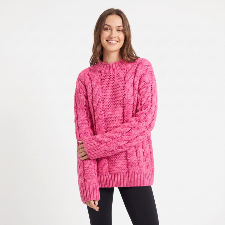 Women's Chunky Cable Knit Oversized Sweater Turtleneck Batwing Sleeve Pullover