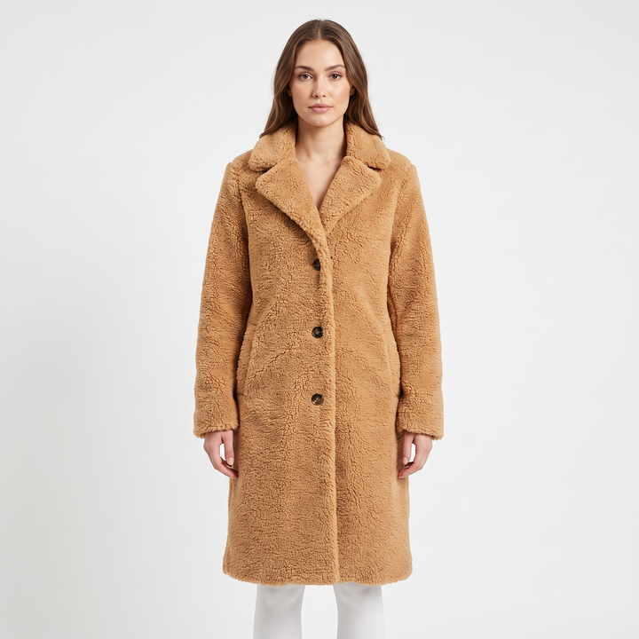 Women's Teddy Bear Coat Faux Shearling Button Up Lapel Long Warm Winter Jacket